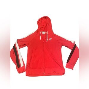 PINK VS Red Zip-Up Hoodie with White and Black Stripes Size XS GUC